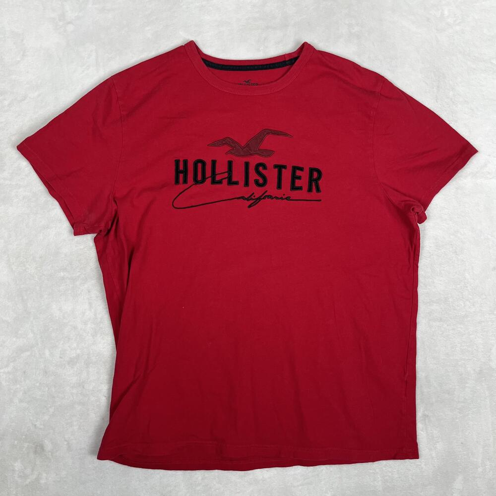 Hollister T-Shirt Mens XL Red California Logo Graphic Tee Cotton Crew Y2K